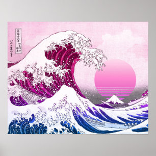 Retro 80er Vaporwave Great Wave Poster