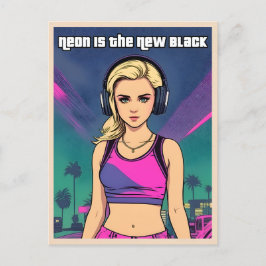 Retro 80er Vaporwave Lo-Fi Neon Nostalgia Girl Postkarte