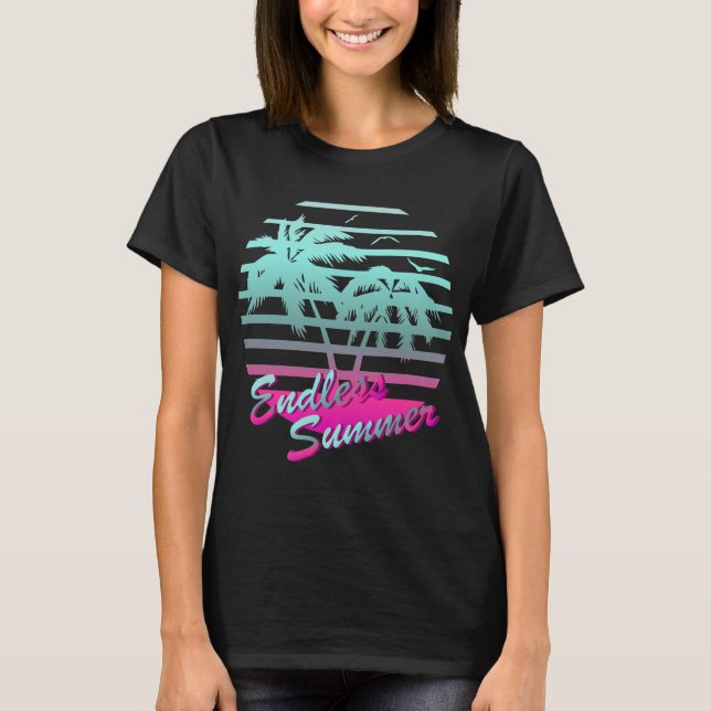 Retro 80er Vaporwave Tropical Endless Summer Blue T-Shirt (Vorderseite)