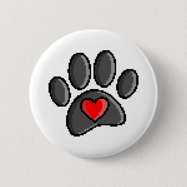 Retro 80er Video Game 8 Bit Pixel Art Dog Paw Button (Vorderseite)
