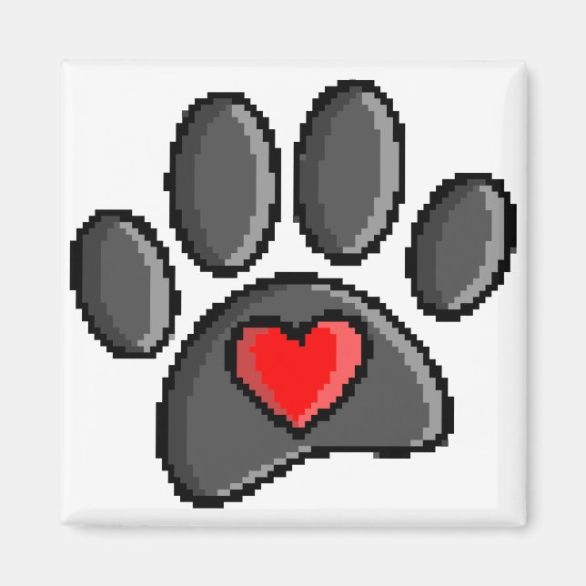 Retro 80er Video Game 8 Bit Pixel Art Dog Paw Magnet (Vorne)