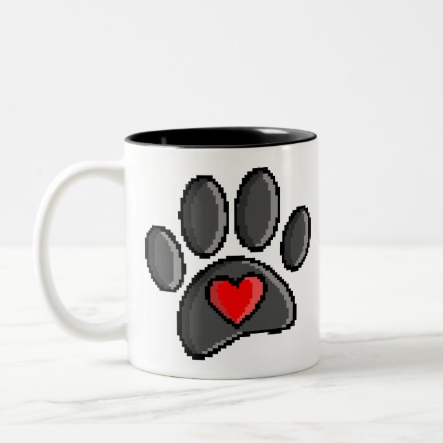 Retro 80er Video Game 8 Bit Pixel Art Dog Paw Zweifarbige Tasse (Links)