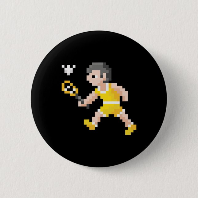 Retro 80er Video Game Pixel Art Badminton Player Button (Vorderseite)
