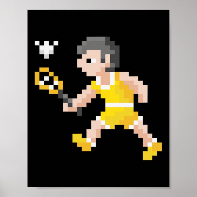 Retro 80er Video Game Pixel Art Badminton Player Poster (Vorne)