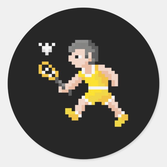 Retro 80er Video Game Pixel Art Badminton Player Runder Aufkleber (Vorderseite)