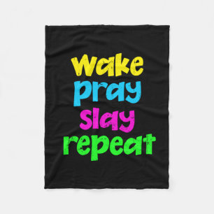 Retro 80er Vintage-Neonschild Wake Pray Slay Repea Fleecedecke