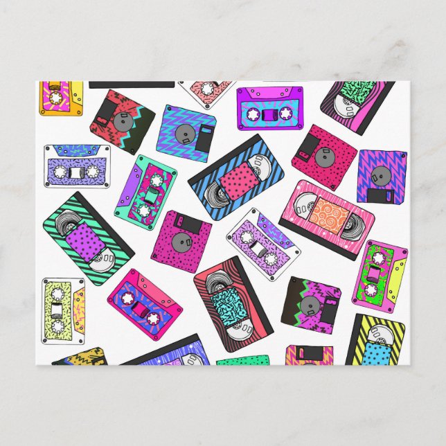 Retro 80's 90er Neon Gemustert Cassette Tapes Postkarte (Vorderseite)