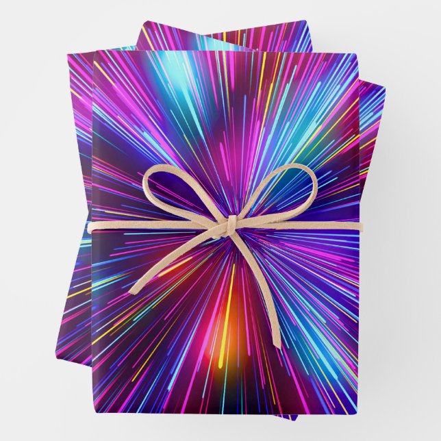 Retro 80s 90s Bright Pink Neon Glowing Lasers Geschenkpapier Set (Beispiel)