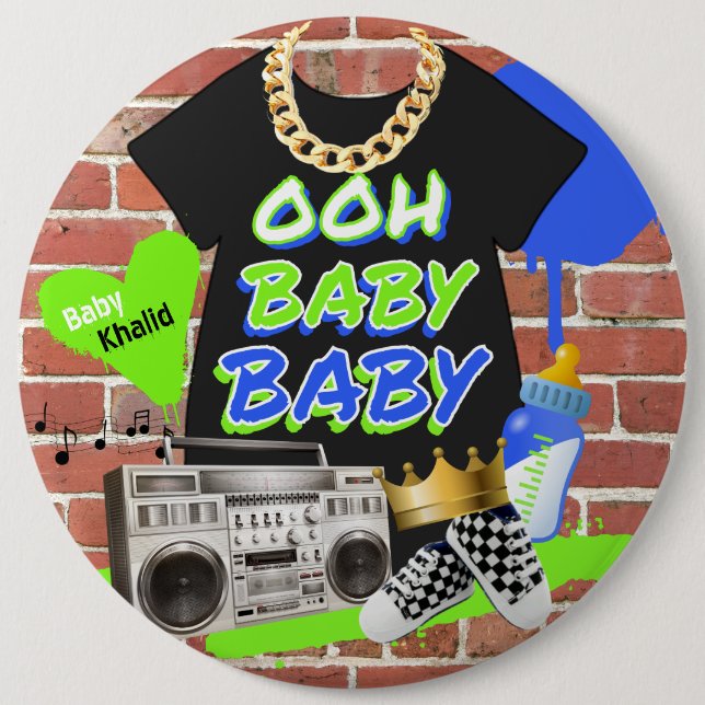 Retro 80's/90's Hip Hop Baby Shower Button (Vorderseite)