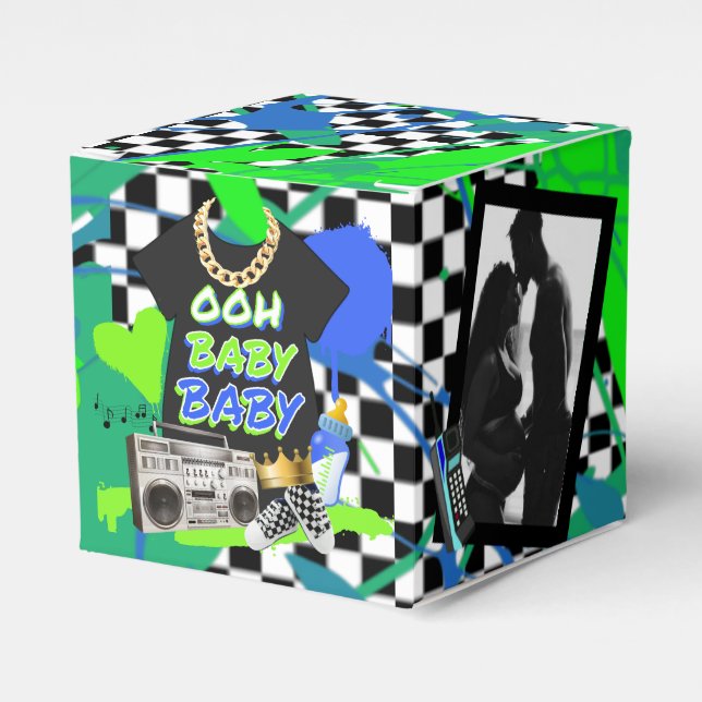 Retro 80's/90's Hip Hop Baby Shower Foto Geschenkschachtel (Vorderseite)