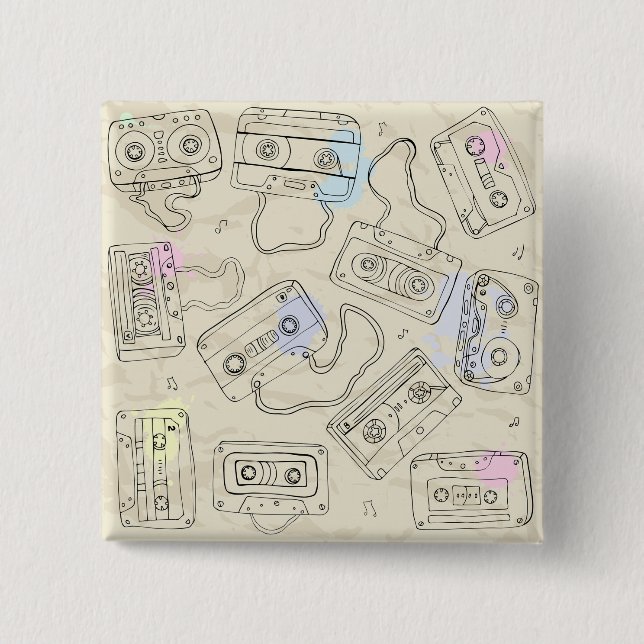 Retro 80s 90s Nostalgic Cassette Mix Tape Pattern Button (Vorderseite)