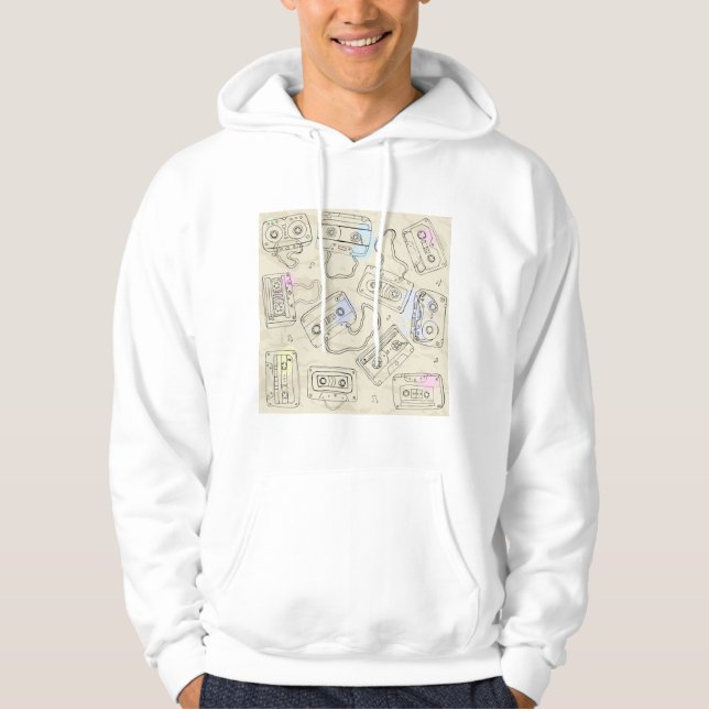 Retro 80s 90s Nostalgic Cassette Mix Tape Pattern Hoodie (Vorderseite)
