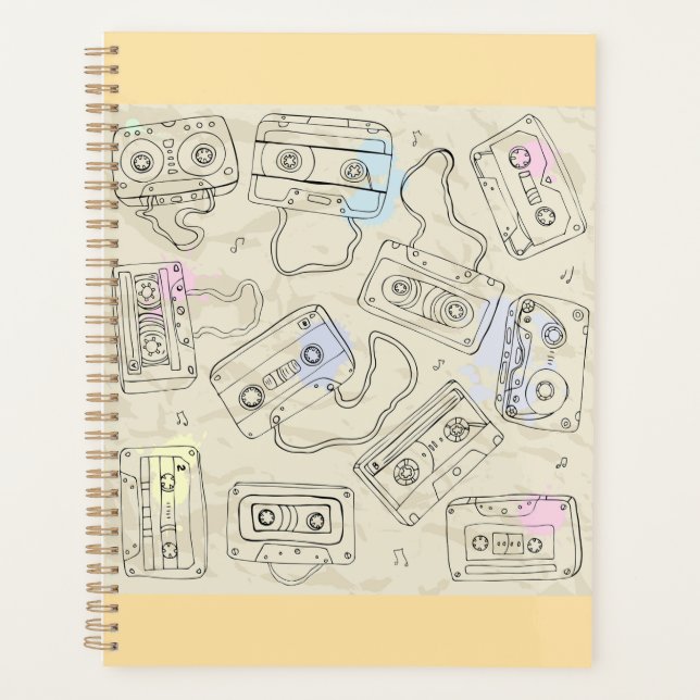 Retro 80s 90s Nostalgic Cassette Mix Tape Pattern Planer (Vorderseite)