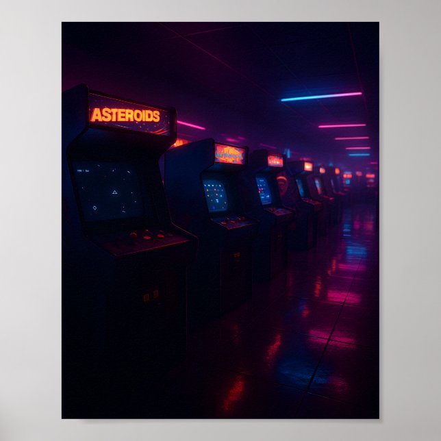 Retro 80s Arcade Gaming Aesthetic Neon Lights Poster (Vorne)