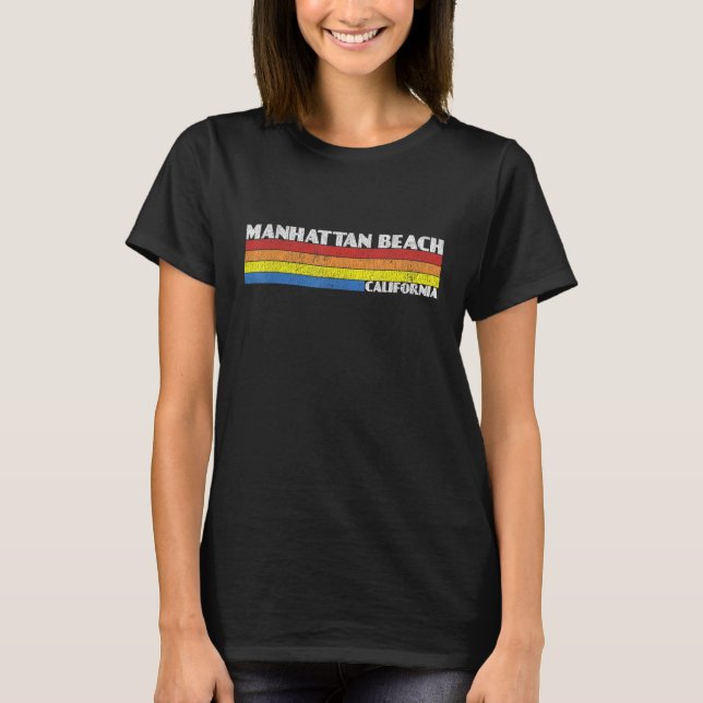 Retro 80s California CA Souvenir Manhattan Beach T-Shirt (Vorderseite)