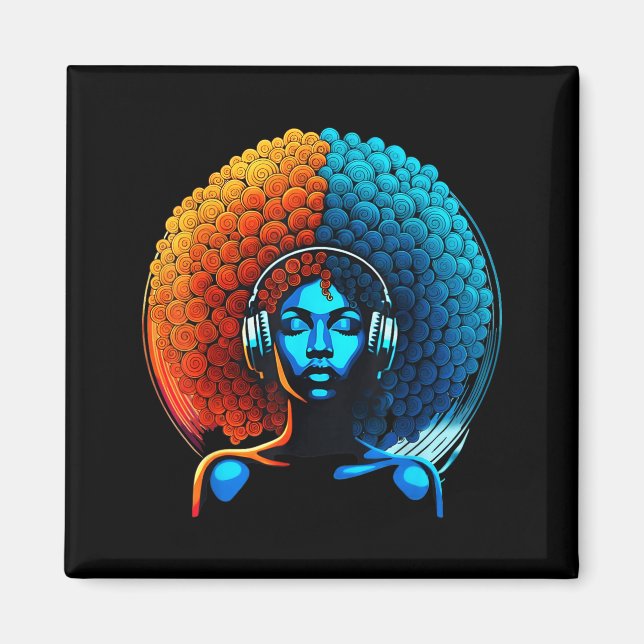 Retro 80s Funk Afro Girl Disco Soul African Americ Magnet (Vorne)