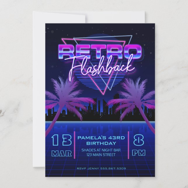 Retro 80's Futuristic Grid Geburtstag Einladung (Vorderseite)