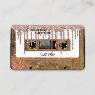 Retro 80's Gold Glitzer Tropfen Kassettenband Mixt Visitenkarte