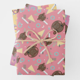 Retro 80's Hippo Geschenkpapier Set