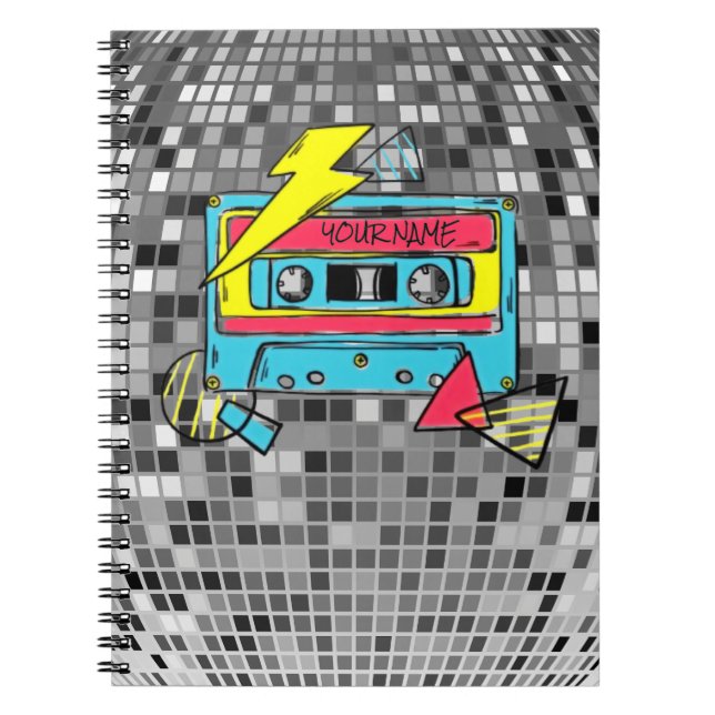 Retro 80s Neon Cassette Pop Notebook Notizblock (Vorderseite)