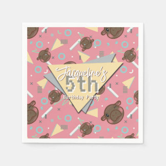 Retro 80's Pink Baby Hippo Geburtstag Serviette