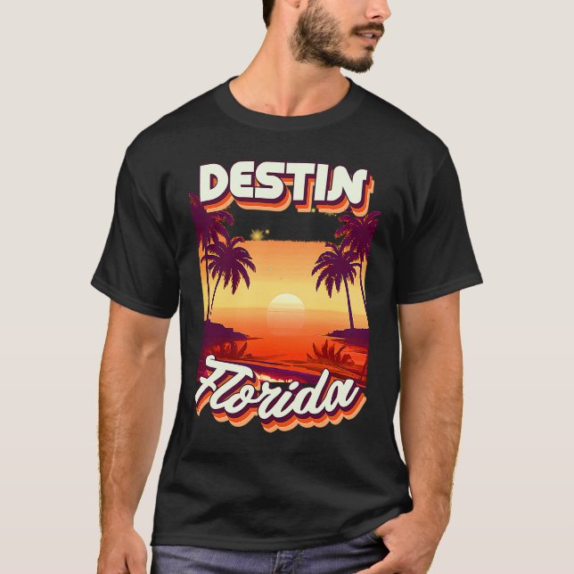 Retro 80's Style Destin Florida Palm Tree Surf T-Shirt (Vorderseite)
