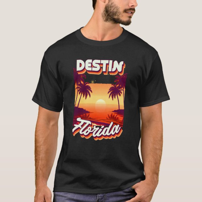 Retro 80's Style Destin Florida Palm Tree Surf T-Shirt (Vorderseite)