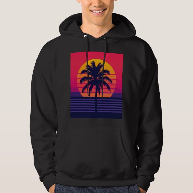 Retro 80s Sunset Palm Tree Synthwave Art Hoodie (Vorderseite)