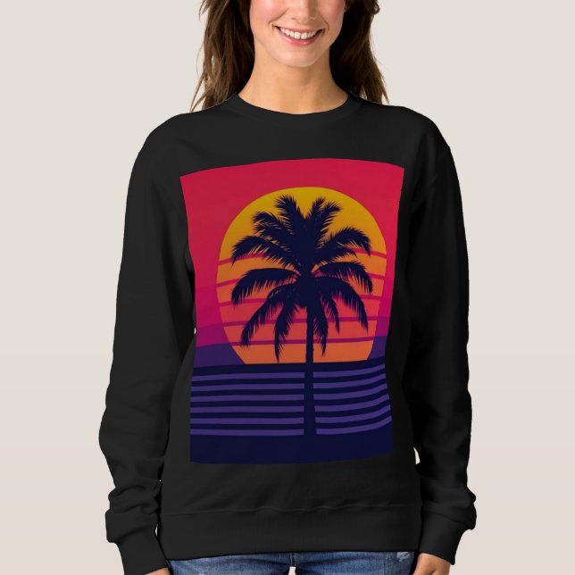 Retro 80s Sunset Palm Tree Synthwave Art Sweatshirt (Vorderseite)
