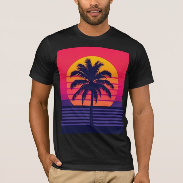 Retro 80s Sunset Palm Tree Synthwave Art T-Shirt (Vorderseite)
