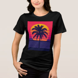 Retro 80s Sunset Palm Tree Synthwave Art Tri-Blend Shirt