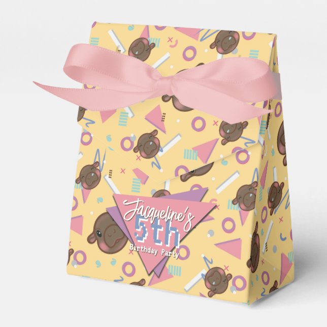 Retro 80's Yellow Baby Hippo Geburtstag Geschenkschachtel (Vorderseite)