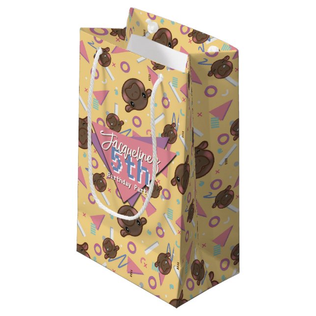 Retro 80's Yellow Baby Hippo Geburtstag Kleine Geschenktüte (Vorderseite Schrägansicht)