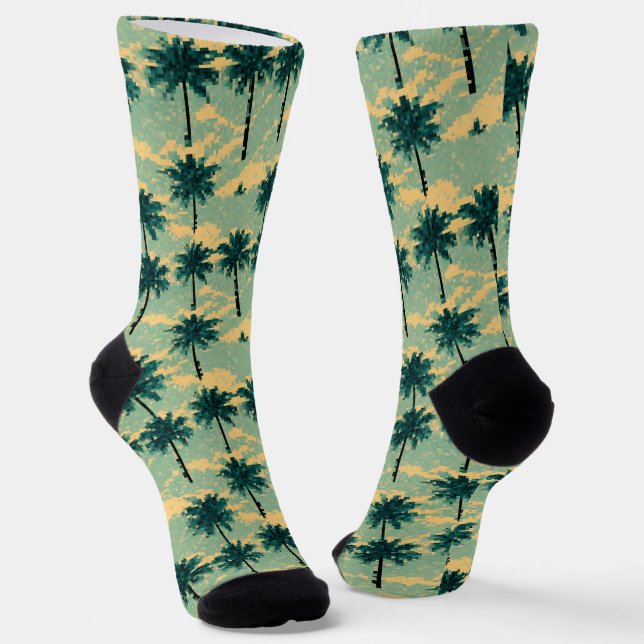 Retro-8-Bit-Pixel-Art-Palme Socken (Gewinkelt)