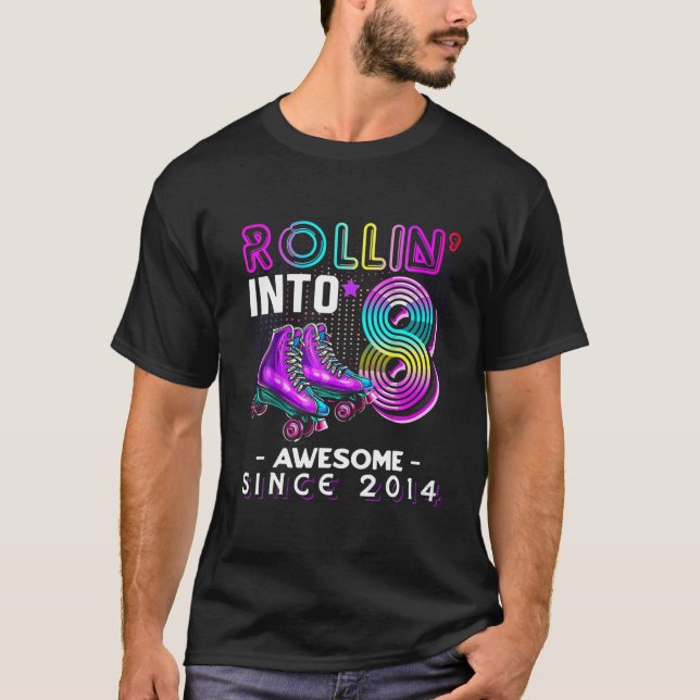 Retro 8th Birthday Rollin' Into 8 Phantastisch 201 T-Shirt (Vorderseite)