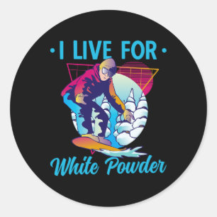 Retro 90er 80er Snowboard Ich lebe für White Powde Runder Aufkleber