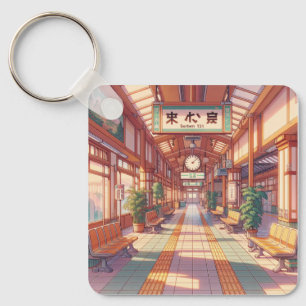 Retro 90er Anime Japan Bahnhof Schlüsselanhänger