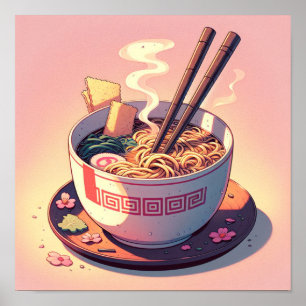 Retro 90er Anime Ramen Noodle ästhetische Kunst Poster