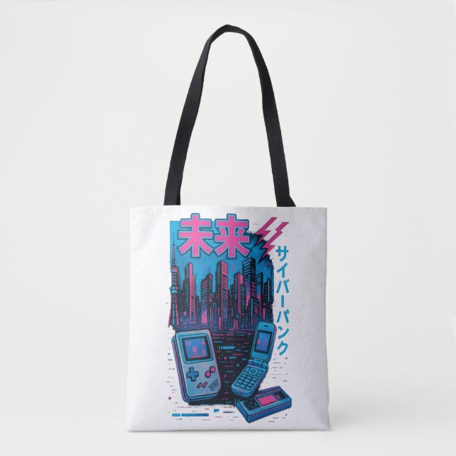 Retro 90er Cyberpunk Neon Tote Bag (Vorderseite)