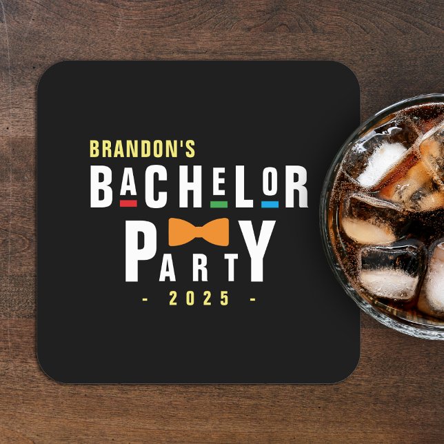 Retro 90er farbenfrohe Bowtie Bachelor Party Black Rechteckiger Pappuntersetzer (Von Creator hochgeladen)