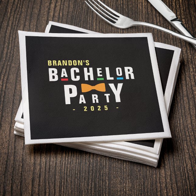 Retro 90er farbenfrohe Bowtie Bachelor Party Black Serviette (Retro 90s Colorful Bowtie Bachelor Party Black Napkins
)
