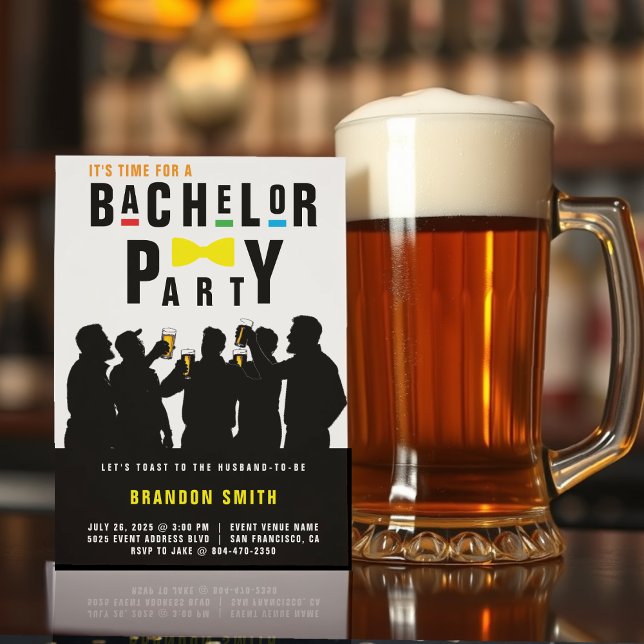 Retro 90er farbenfrohe Bowtie Bachelor Party Einladung (Von Creator hochgeladen)