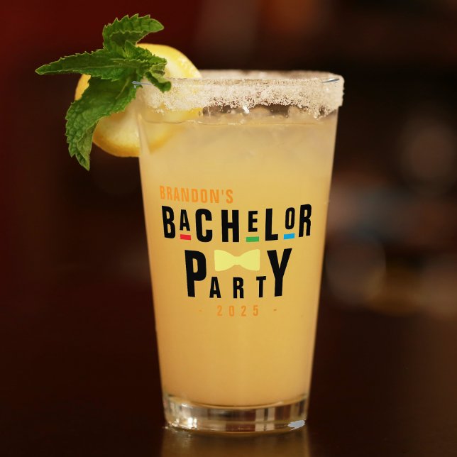 Retro 90er farbenfrohe Bowtie Bachelor Party Glas (Von Creator hochgeladen)