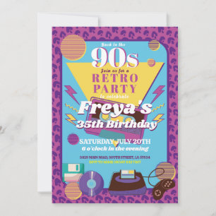 Retro 90er Geburtstag Neunziger Männer Frauen Part Einladung