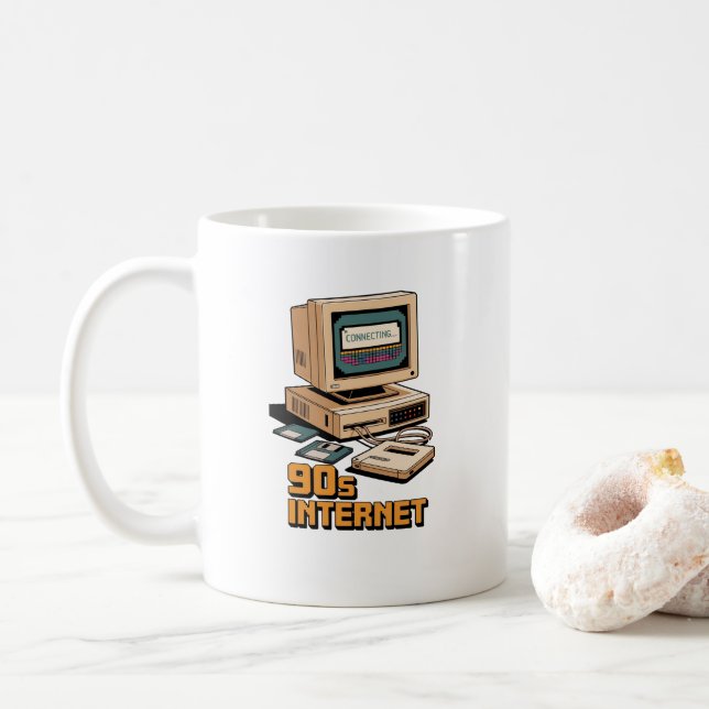 Retro 90er Internet Vintage Computer Illustration  Kaffeetasse (Mit Donut)