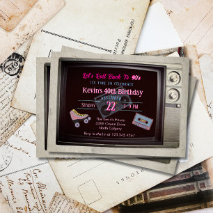 Retro 90er Jahre Thema Altes Fernsehen Geburtstag Einladung