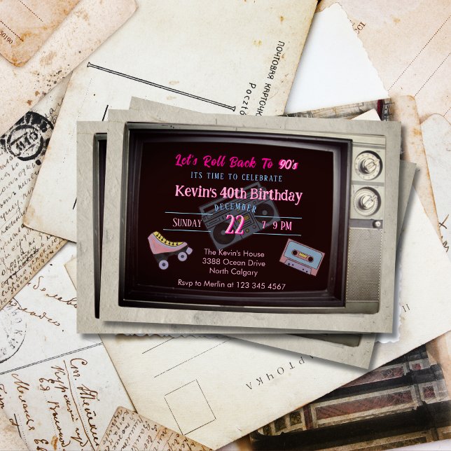 Retro 90er Jahre Thema Altes Fernsehen Geburtstag Einladung (Von Creator hochgeladen)