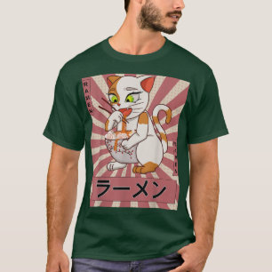 Retro 90er Japanisch Kawaii Anime Cat Eating Ramen T-Shirt