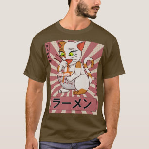 Retro 90er Japanisch Kawaii Anime Cat Eating Ramen T-Shirt