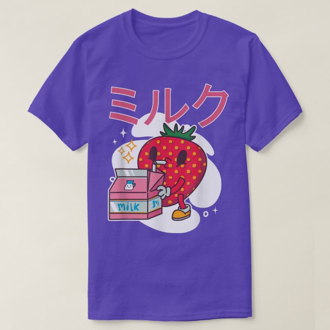 Retro 90er japanische Kawaii Strawberry Milk Milks T-Shirt (Design vorne)